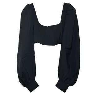 NWT Naked Wardrobe The Statement Black Puff Sleeve Crop Top Square Neck S party